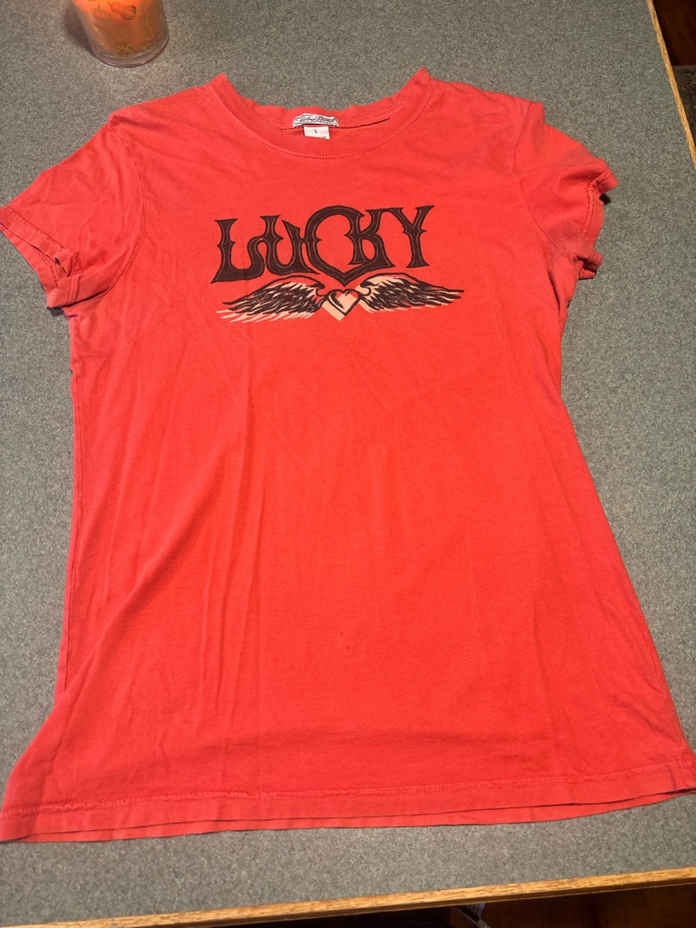 Lucky Brand Red Short Sleeve Tee with Winged Heart Graphic